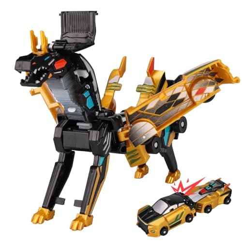 Collision Transforming Dinosaur Car Toy Magnetic Dinosaur Transformer Car Toys Party Favors Birthday Christmas Party Birthday for Kids Golden