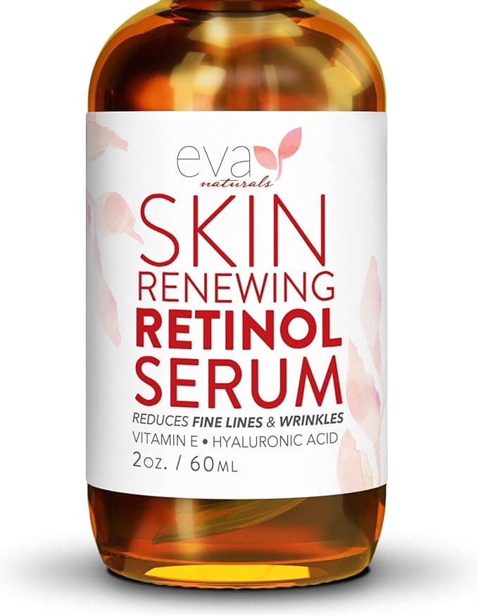 Retinol Serum 25 by Eva Naturals 60 ml DoubleSized Bottle Best AntiAging Serum Minimizes Wrinkles Helps Prevent Sun Damage and Fades Dark Spots Vitamin A Retinol with Hyaluronic Acid