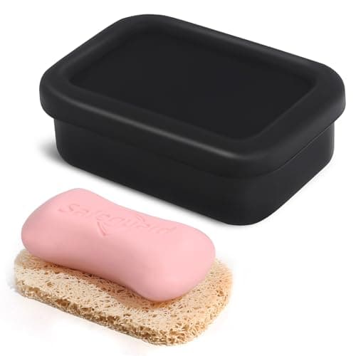 Leak Proof Silicone Travel Soap Case with Draining Layer, Travel Size Toiletry, Portable Soap Container for One Regular Bar Soap Perfectly, Shatter-Proof Soap Holder for Bathroom, Gym (Black)