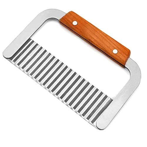 Leeonz® Crinkle Cutters, Potato Cutter, Soap Cutting Tool French Fry Slicer Stainless Steel Blade Wooden Handle Serrator Chopping Knife, Set of 1PCS