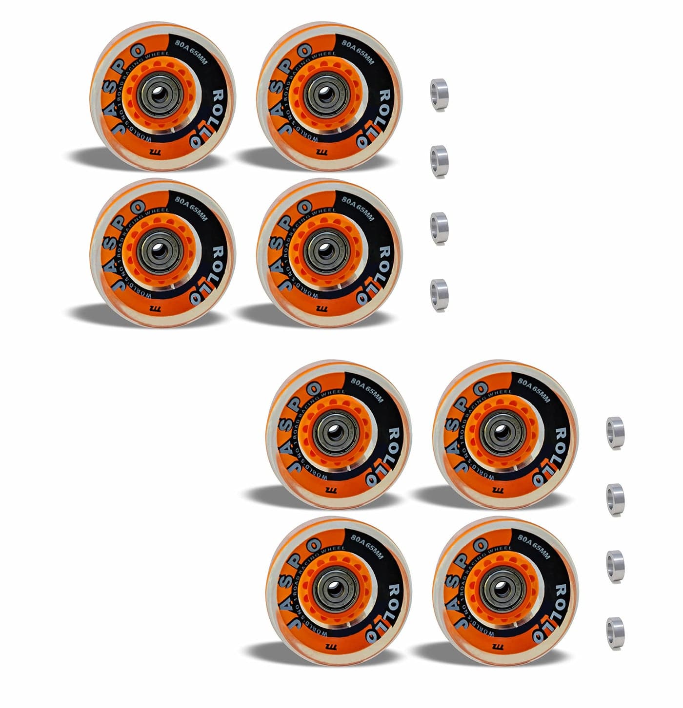 Jaspo Roller/Quad Skate, Inline Wheels With Bearings for Skating and Skateboard - Multipack (Orange, Pack of 8)