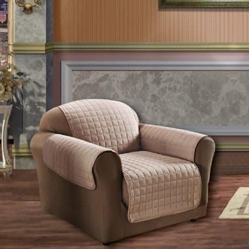 Elegance Linen Quilted Pet Dog Children Kids - Furniture Protector- Microfiber Slip Cover Natural Chair