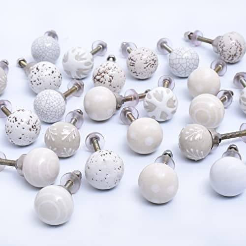 Cream White Ceramic Cabinet Knobs- Dresser Knobs 8 Pack- Drawer Pulls- Vintage Knobs- Decorative Knobs- White Drawer Knobs- Kitchen Cabinet Knobs- Knobs Pulls- Cream Cabinet Pulls- Door Handles 1"