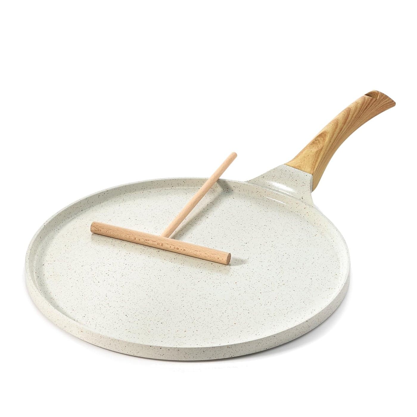 SENSARTE Nonstick Crepe Pan with Spreader, 12-Inch Natural Ceramic Coating Dosa Pan Pancake Flat Skillet Tawa Griddle with Stay-Cool Handle, Induction Compatible, PFOA Free (White)