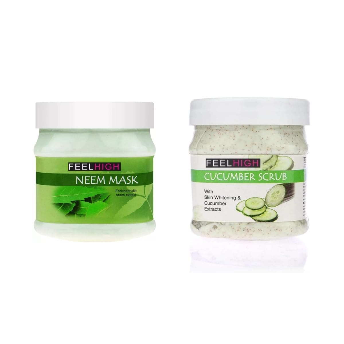 Feelhigh Face And Body Neem Mask Fight Wrinkles 500ml And Face Scrub 500ml Neem Mask and Cucumber Scrub