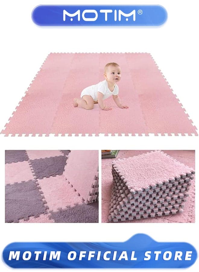 12PCS Soft EVA Foam Mats Shaggy Fluffy Tiles 30 * 30 * 1CM Rugs Protective Floor Tiles Exercise Play Mats for Home & Playroom Decoration
