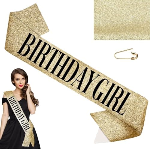 MAGICSHOP4U Birthday Girl Sash Glitter with Black Foil Gold Glitter Birthday Sash for Women Happy Birthday Sash for Sweet 16 18th 21st 25th 30th 40th 50th Birthday Decorations Party Favors