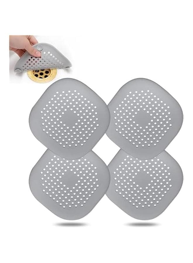 4 Pack Hair Catcher,Square Hair Drain Cover for Shower Silicone Hair Stopper with Suction Cup,Easy to Install Suit for Bathroom,Bathtub,Kitchen (Gray)