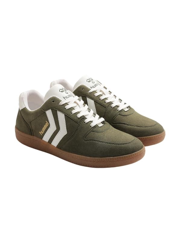 hummel Classic Verve Casual Lace-up Sneaker for Men Enhanced Comfort with Cushioned Insole and Slip-Resistant - UK 10 Olive/White