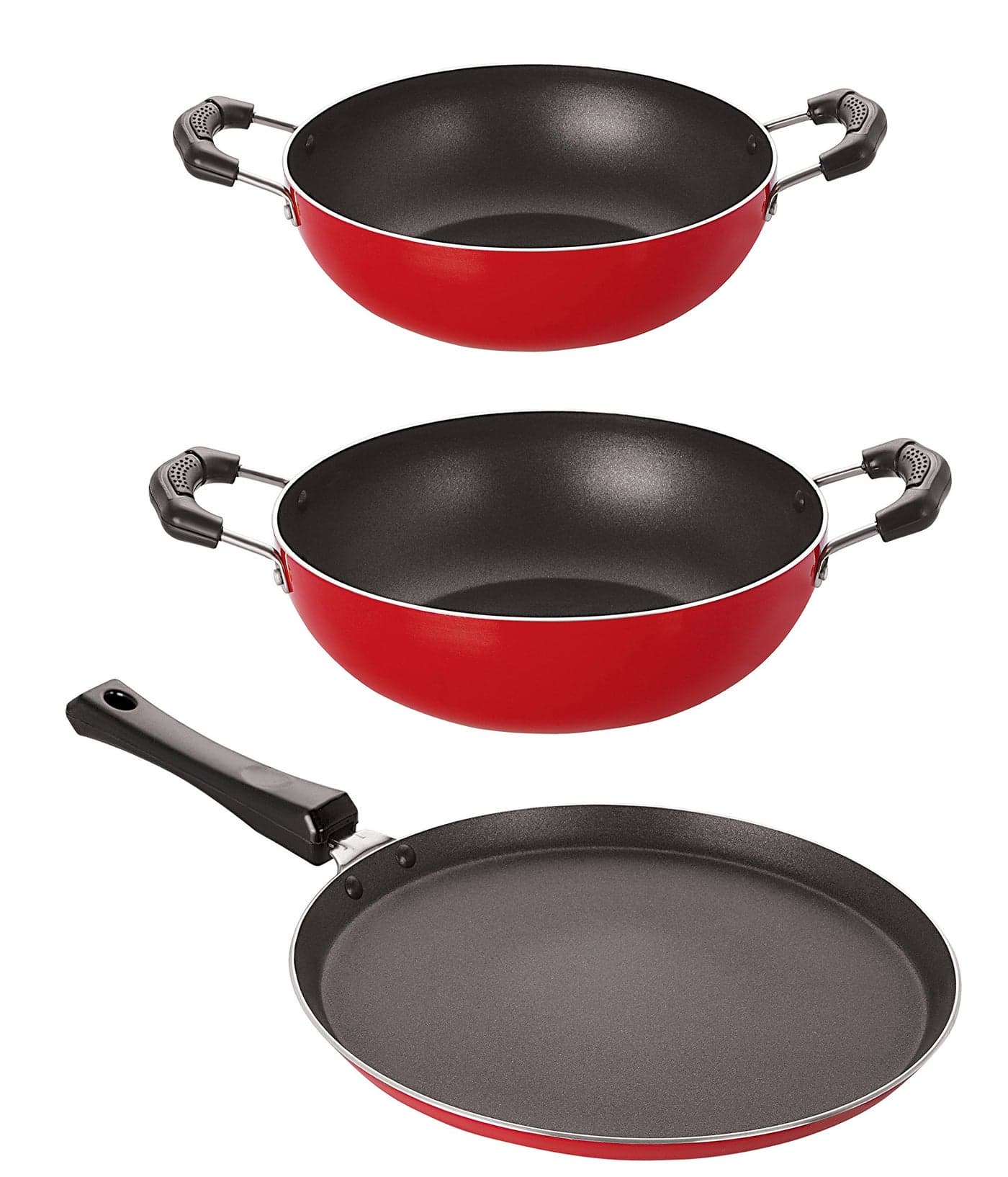 Nirlon Chemical Free 3 Piece Non-Stick Coated Healthy Kitchenware Combo Set Gift Offer, 2.6mm_FT12_KD10_KD11