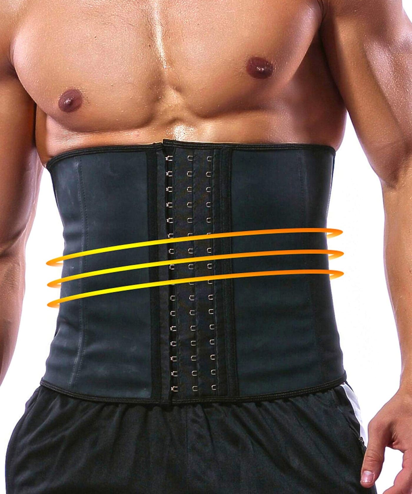GainKee Latex Men Waist Trainer Corsets with Steel Bone Sweat Sauna Suit for Fitness XLarge