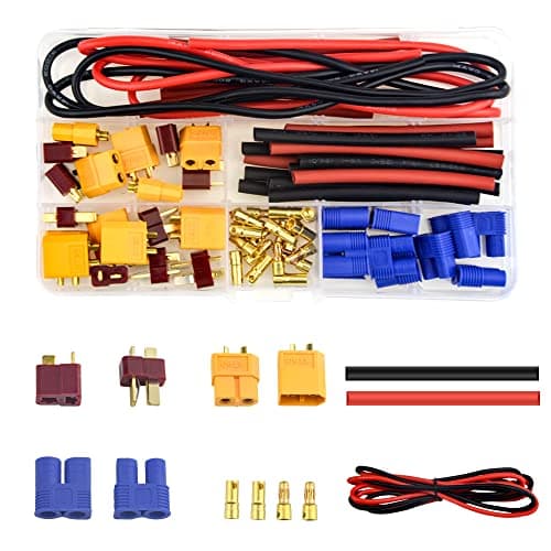 WMYCONGCONG 62 Pcs T Plug EC3 XT60 Male Female Adapter Connector with Silicone Wire and Heat Shrink Tube Replacement Compatible with RC Lipo Battery Electronic Speed Control ESC Motor