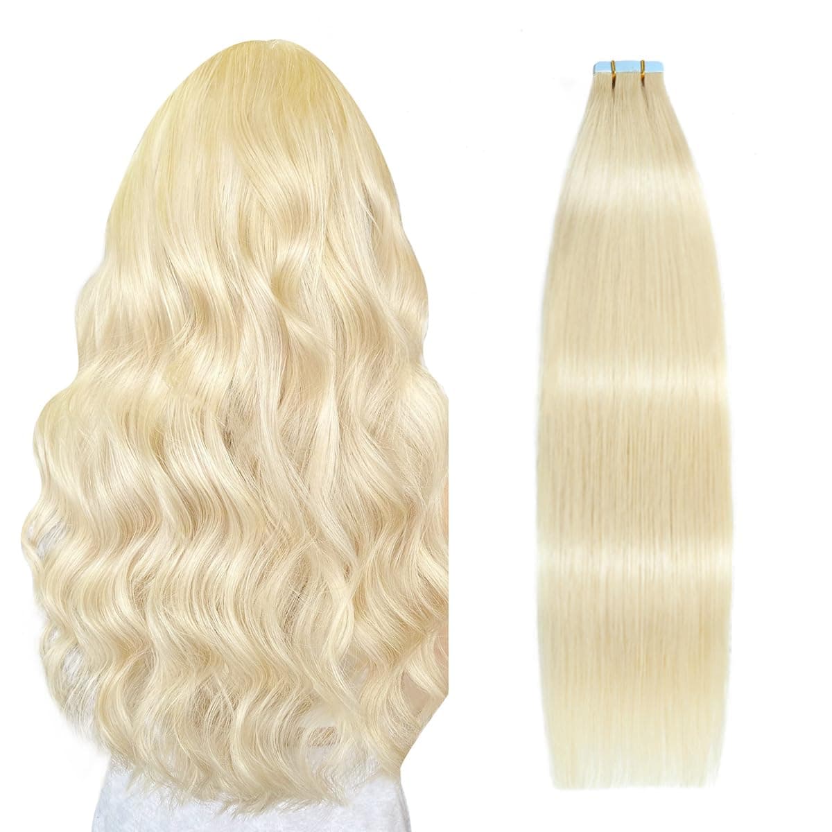 SUYYA Tape in Hair Extensions Human Hair Bleach Blonde 26 Inch 60gpack 20pcs Straight Seamless Skin Weft Tape in Real Human Hair Extensions26inch 613 Bleach Blonde