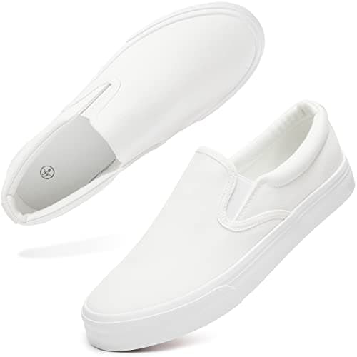 Women's Slip on Shoes Low Top Canvas Sneakers Non Slip Fashion Casual Shoes(White Mono.US7