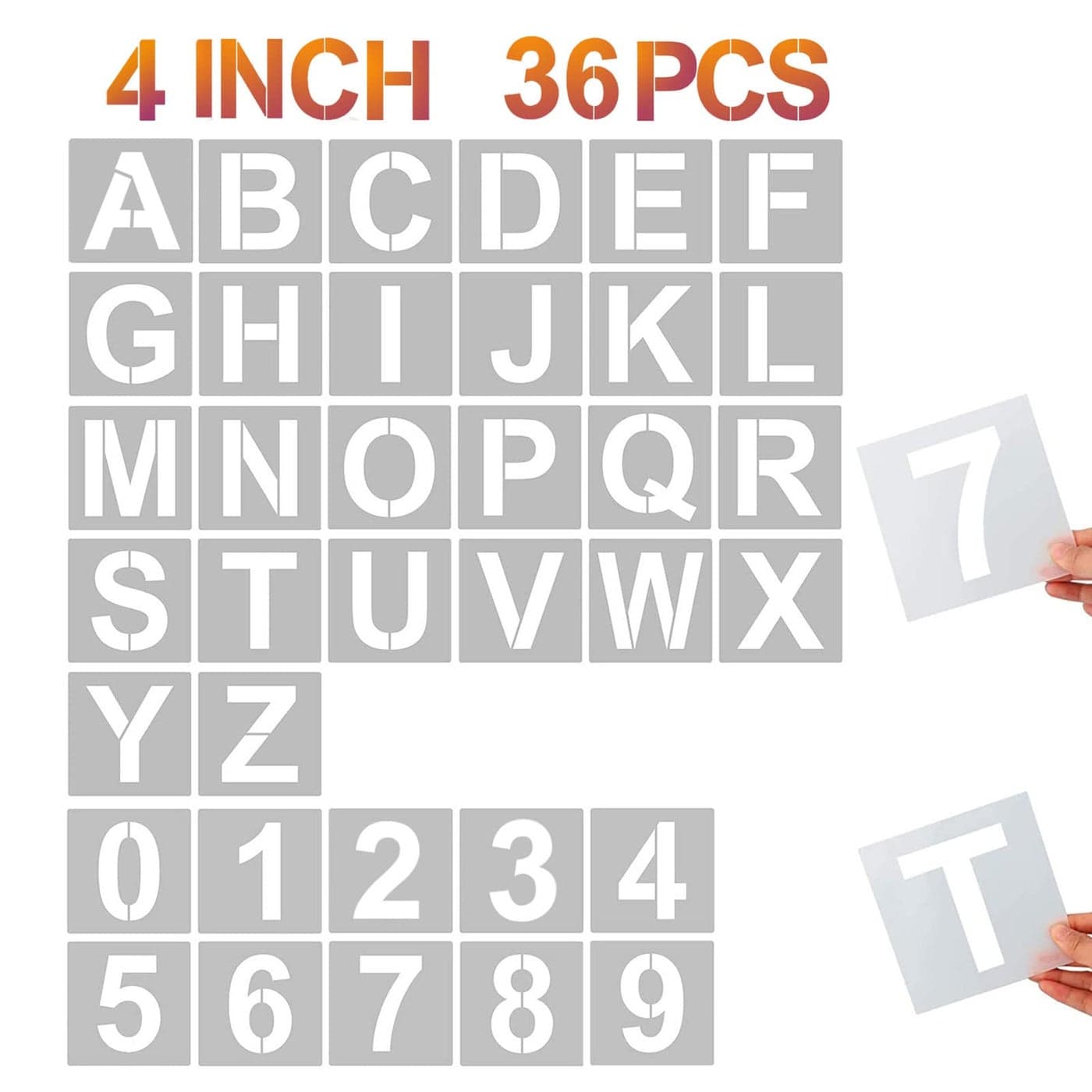 4 Inch Letter Stencils and Numbers 36 Pcs Alphabet Art Craft Stencil Reusable Plastic Templates for Wood Wall Fabric Rock Signage 4 Inch