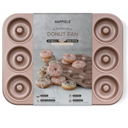 HAPPIELS 12 Well Donut Pan Nonstick Non Toxic PFOA BPA Free Donuts Mold for Baking Doughnut Tin for Oven Doughnuts Pans and Molds Non Stick Nontoxic Baking Tray Pans Trays without Teflon