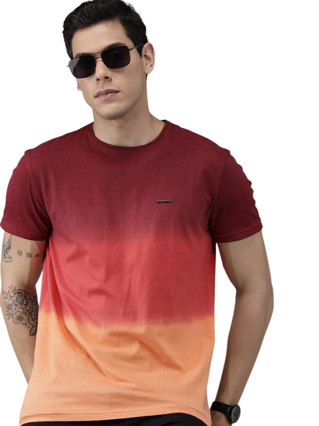 THE BEAR HOUSE Men's Maroon Slim Fit Cotton T-Shirt