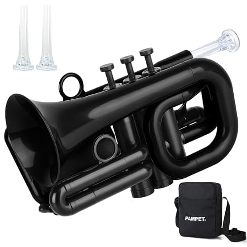 PAMPET DOLPHIN Pocket Trumpet Plastic Bb Trumpet Standard Trumpets for Student Beginner Bb Trumpets Instrument (Black)