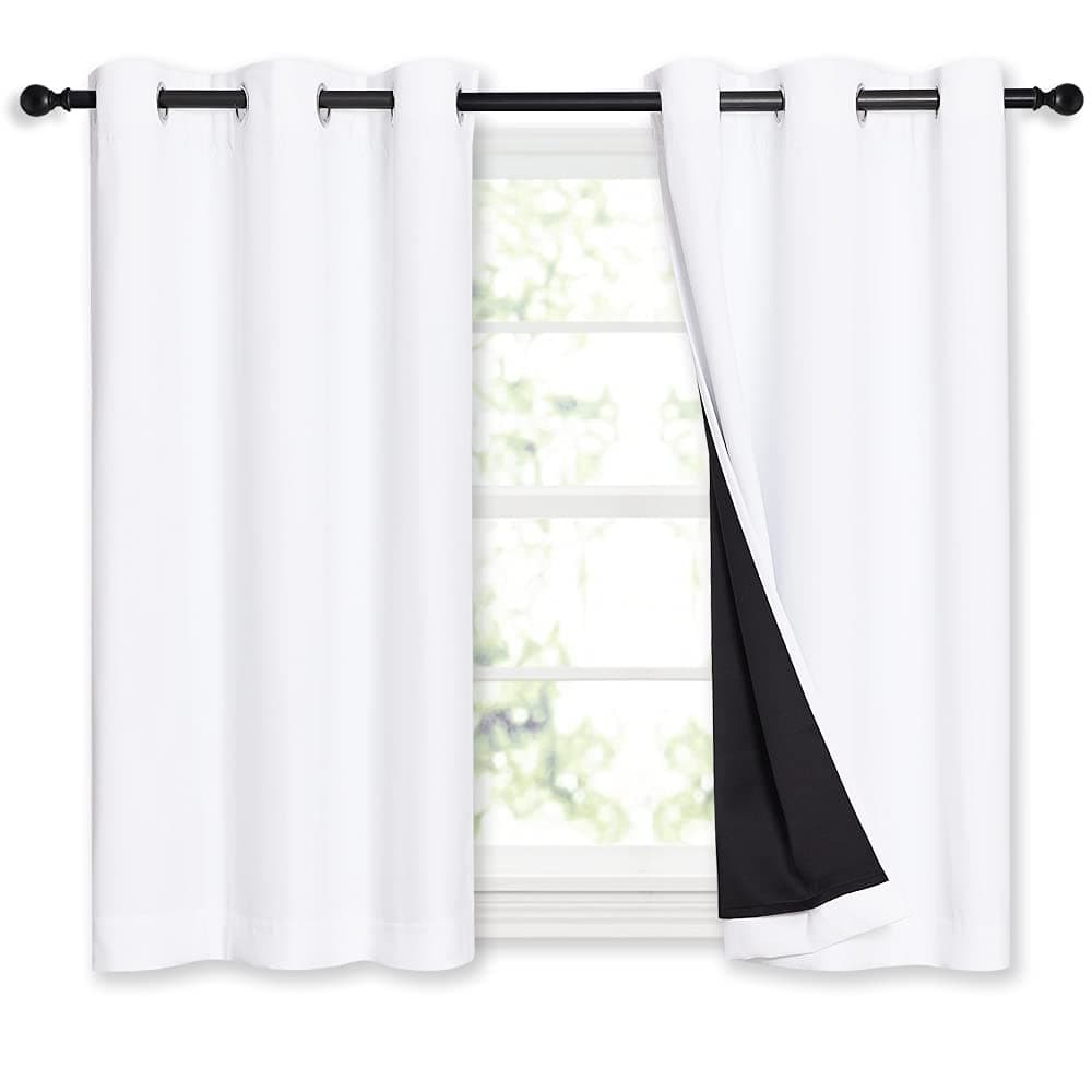 NICETOWN White 100 Blackout Curtains 45 inches Long 2 Thick Layers Completely Blackout Window Treatment Thermal Insulated Lined Drapes for Small Window 1 Pair 42 inches Width Each Panel