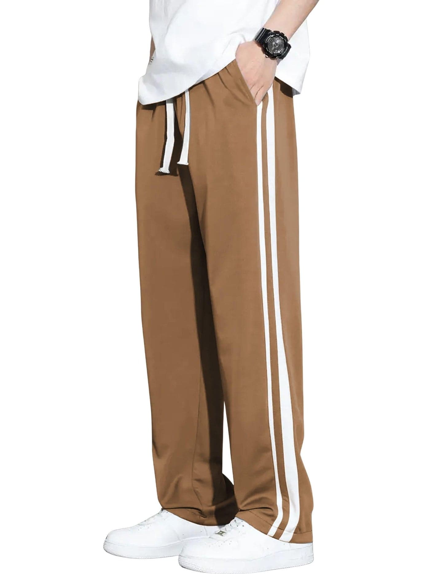 Samfor Men’s Polycotton Track Pants with Stylish White Side Stripes|Comfortable Joggers for Men|Casual Sportswear Bottom Wear|Gym, Workout, Exercise, Walking, Running, Sports, Yoga, Dance, Travel