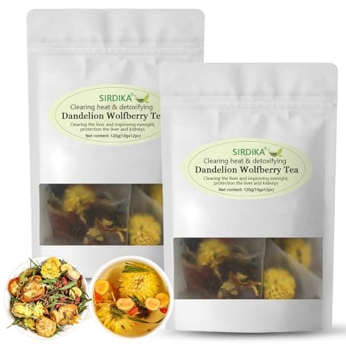 Dandelion Wolfberry Tea - Kidneys & Liver Health Tea, Seven Herbal Ingredients Natural Blend, Dandelion Chinese Wolfberry Tea Bags Organic 120g/12PC (2Bag(24Pcs))