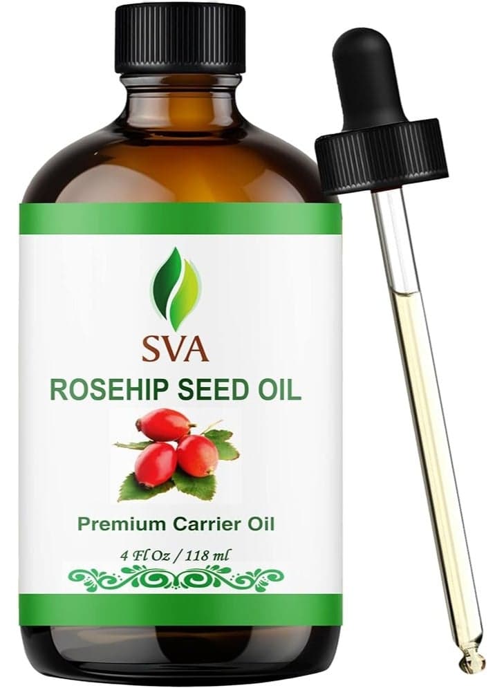 SVA Rosehip Seed Oil - 4 Fl Oz – 100% Natural & Cold Pressed - for Face, Skin Care, Hair Care, Scalp Massage & Body Massage – Carrier Oil with Dropper