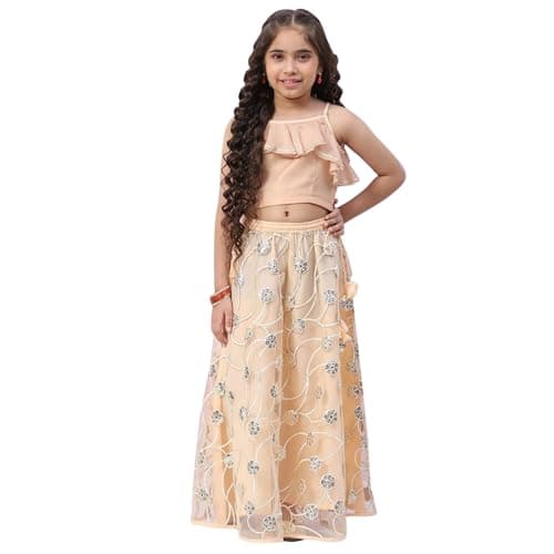 Biba Girls Polyester Flared Solid Lehenga Set(KW4605E_3_Off White)