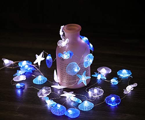 WSgift Coastal String Lights, 17.5 Ft 36 Cold White LED Beach Decorative String Lights Seashell Seahorse Starfish Sand Dollars Fairy Lights for Bedroom Party Indoor Outdoor Decorations