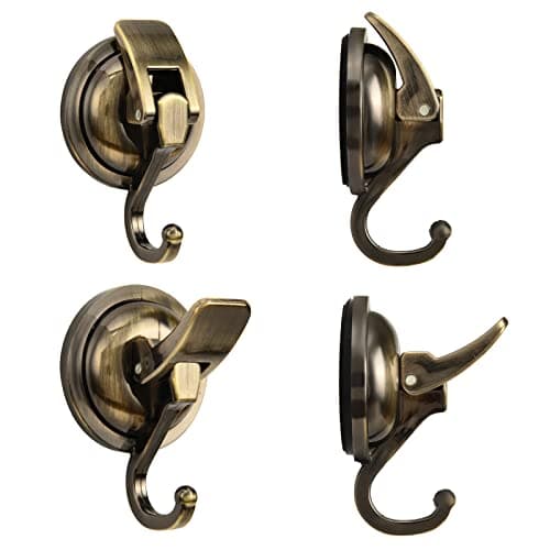 Khdrvok Wreath Cup Hook, Antique Brass- Plated Plished Super Suction Hanger for Glass Window, Kitchen, Bathroom and Restroom,2Pack,