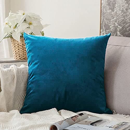 Khooti Velvet Cushion Cover, 18X18 Inches | Sea Blue | Pack of 1 | Solid Plain Soft & Smooth, Decorative Cushion Covers for Living Room, Bedroom, Couches, Chairs, Sofas, Beds & Home Decor