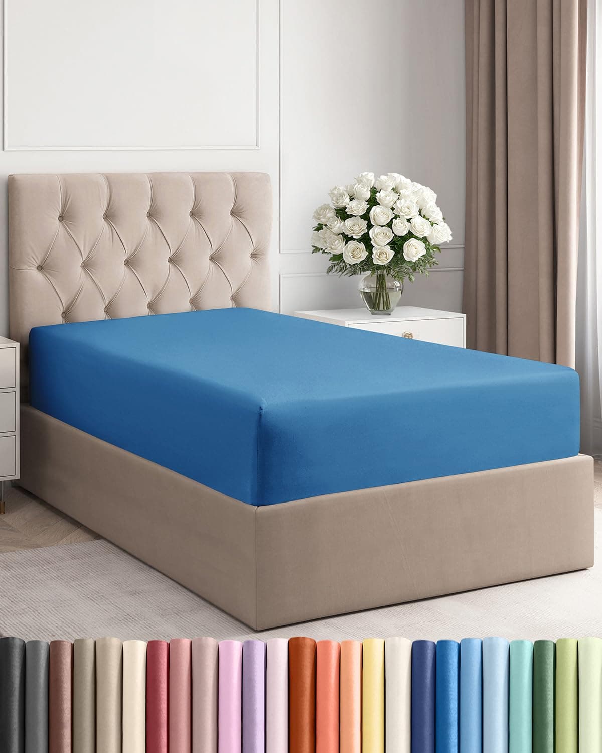 Twin Fitted Bed Sheet Bottom Single Fitted Sheet Only Soft Hotel Luxury Bedding w 816 Inch Deep Pockets Breathable Cooling Wrinkle Free EasyCare Fade and Shrink Resistant Denim Blue