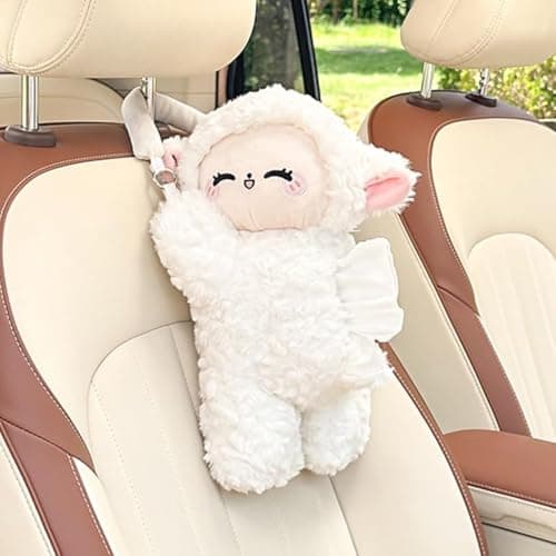 Plush Puppy Car Tissue Box Holder – Cute Crawling Dog Design, Hanging or Dashboard Use, Soft Style Organizer for Vehicle Interior (Sheep)