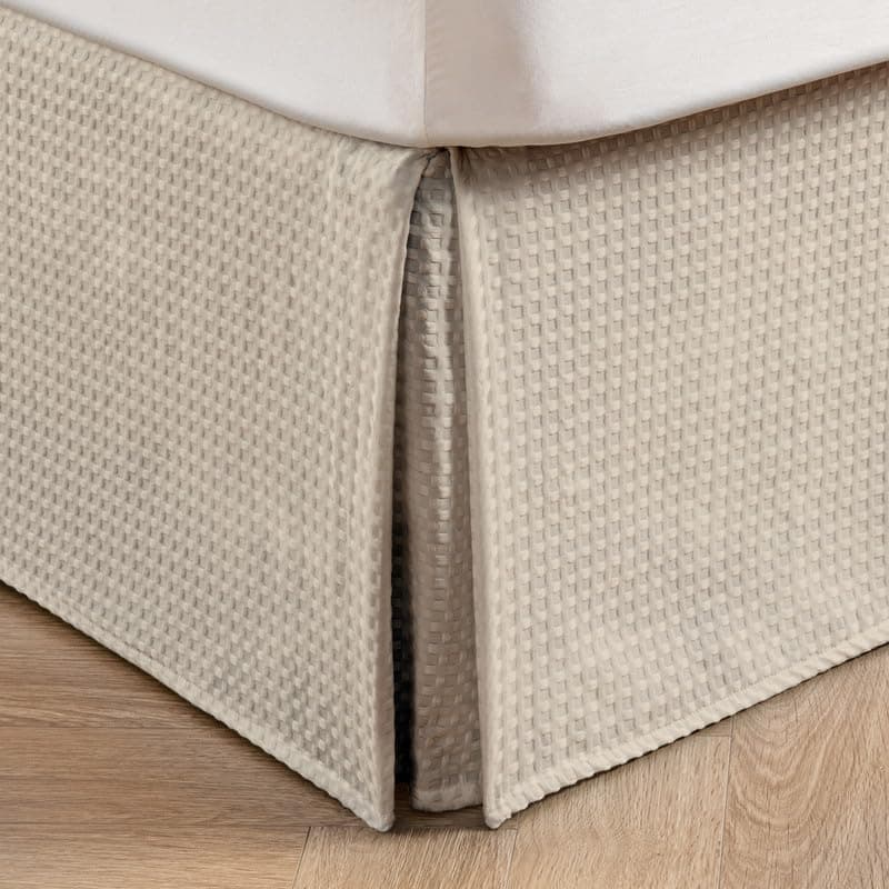 MIYE Pleated Waffle Weave Bed Skirt Tailored Dust Ruffle 14 Inch Drop Easy Fit Machine Washable Cream King 14 Drop
