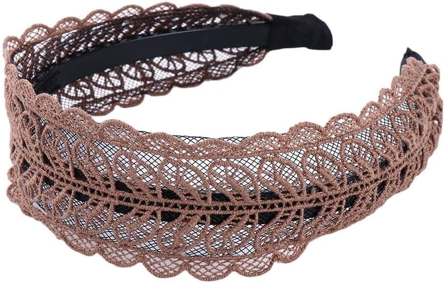 Jinshining Coffee Hair Hoops Sweet NonSlip Lace Leaves Wide Headbands for Women Mother Headband Hollow Elastic Headband Hair Hoops Hair AccessoriesWomens Fashion Headbands
