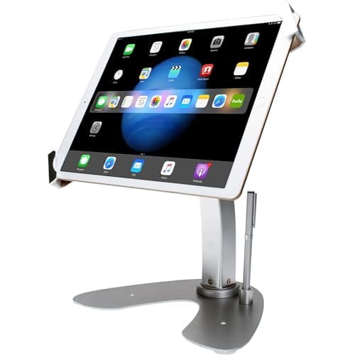 Universal Dual Kiosk – CTA Universal Dual Security Kiosk with Locking Holder & Anti-Theft Cable for iPad 10th Gen 10.9" - iPad 10.2" 7/8/9 Gen - Surface Pro 4 - Surface Go 3 & More - Silver (PAD-UATP)