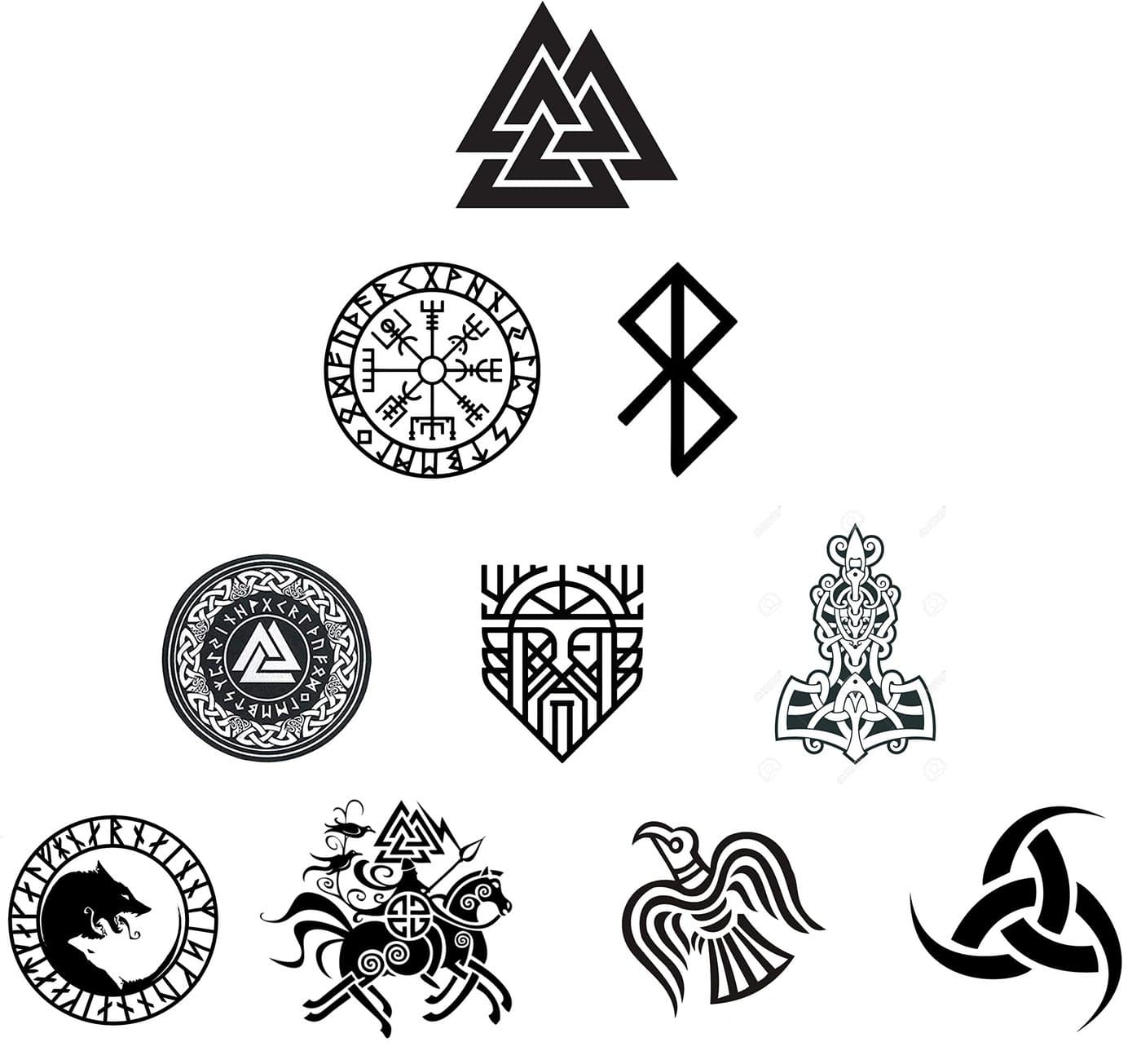 10 pcs Viking Stickers Set, 4 inches - Waterproof, Vinyl Stickers Norse, Walknut, Vegvisir Compass, Odin, Rune, Raven, Thor Hammer