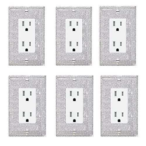 Gaocai 6 Pcs Silver Shiny Silver Rhinestones Outlet Covers Wall Plates Light Switch Cover Decorative Outlet Cover Switch Plates And Outlet Covers