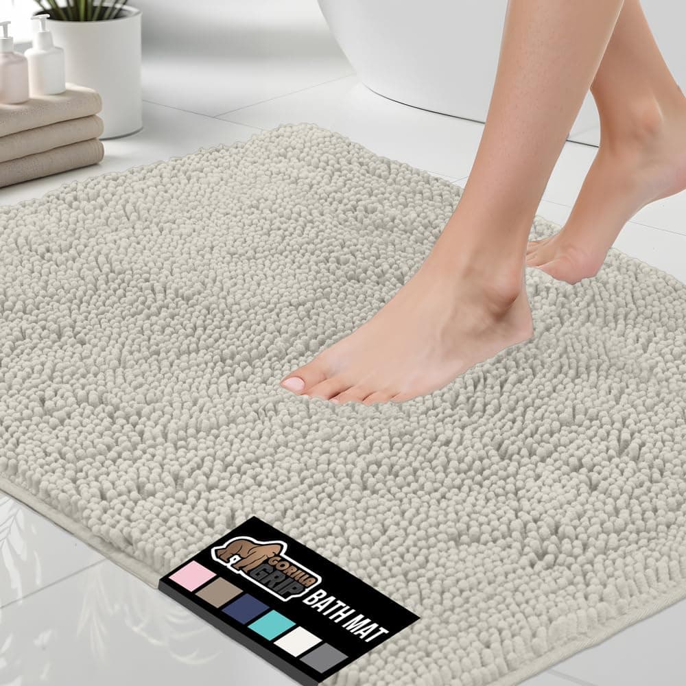 GORILLA GRIP Bath Rug Mat 30x20 Thick Soft Absorbent Chenille Quick Dry Microfiber Mats Rubber Backing Washable Shower Floor Rugs US Designed Bathroom Bathmat Home Decor Accessories Dusty Cloud