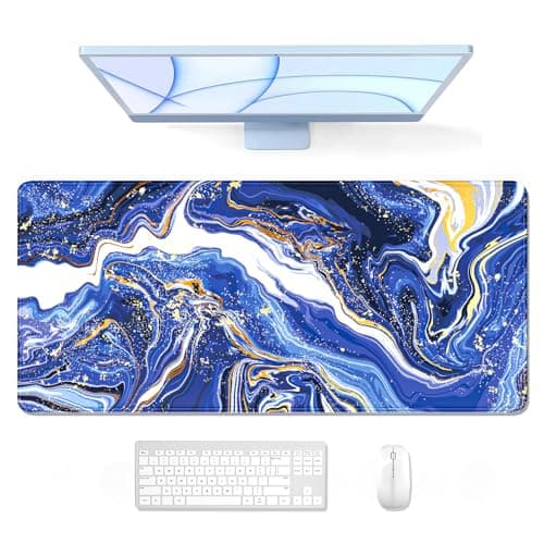 Auhoahsil Large Gaming Mouse Pad, Marble Theme XXL 35.4 x 15.7 in Desk Pad Stitched Non-Slip Rubber Long Computer Mousepad Thin Extended Full Size Desk Mat for Desktop Laptop Wireless Mice, Blue
