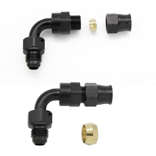 KRD PERFORMANCE 90 Degree 6AN Male to 38 95mm OD Hardline Fuel Tube Adapter Fitting Aluminum Black
