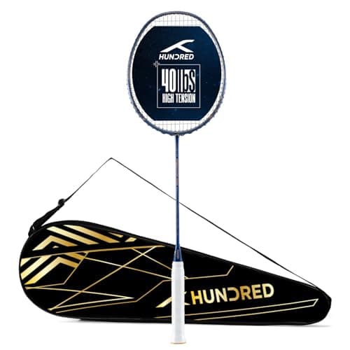 Hundred Predator Pro Strung Badminton Racket with Full Cover | Maximum Tension ≤40lbs | | 4U (82 Grams) | Navy/Grey