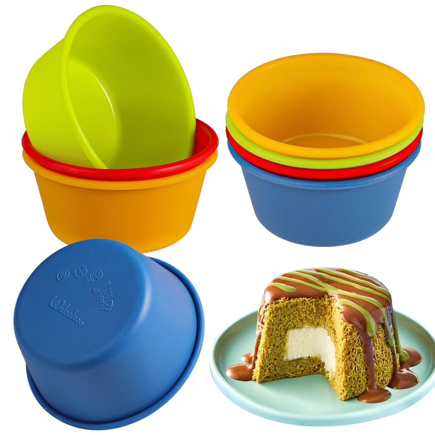 Webake Silicone Cupcake Baking Cups Set of 8 Air Fryer Muffin Pan Jumbo Muffin Liners Reusable Large Individual Muffin Tin 35 Inch Mini Cake Pan Salad Dressing Container BPA Free