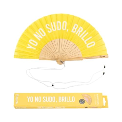 Fisura – Original folding fan with message “Yo no sudo, brillo”. Wooden handheld fan for women. Lightweight party accessory for weddings, raves, birthdays, festivals and unique gifts.