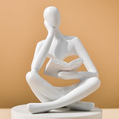 UTTCMK Bookshelf Decor Thinker Statue - Abstract Art Reading Thinker Sculpture Figurine Aesthetic, Modern Home Decoration for Living Room Office Shelves Coffee Table Desk Decor(White)