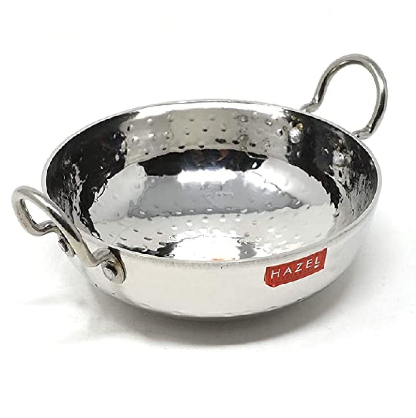 HAZEL Stainless Steel Kadai with Handle Curved Bottom Hammered Tone Design, 700 ml