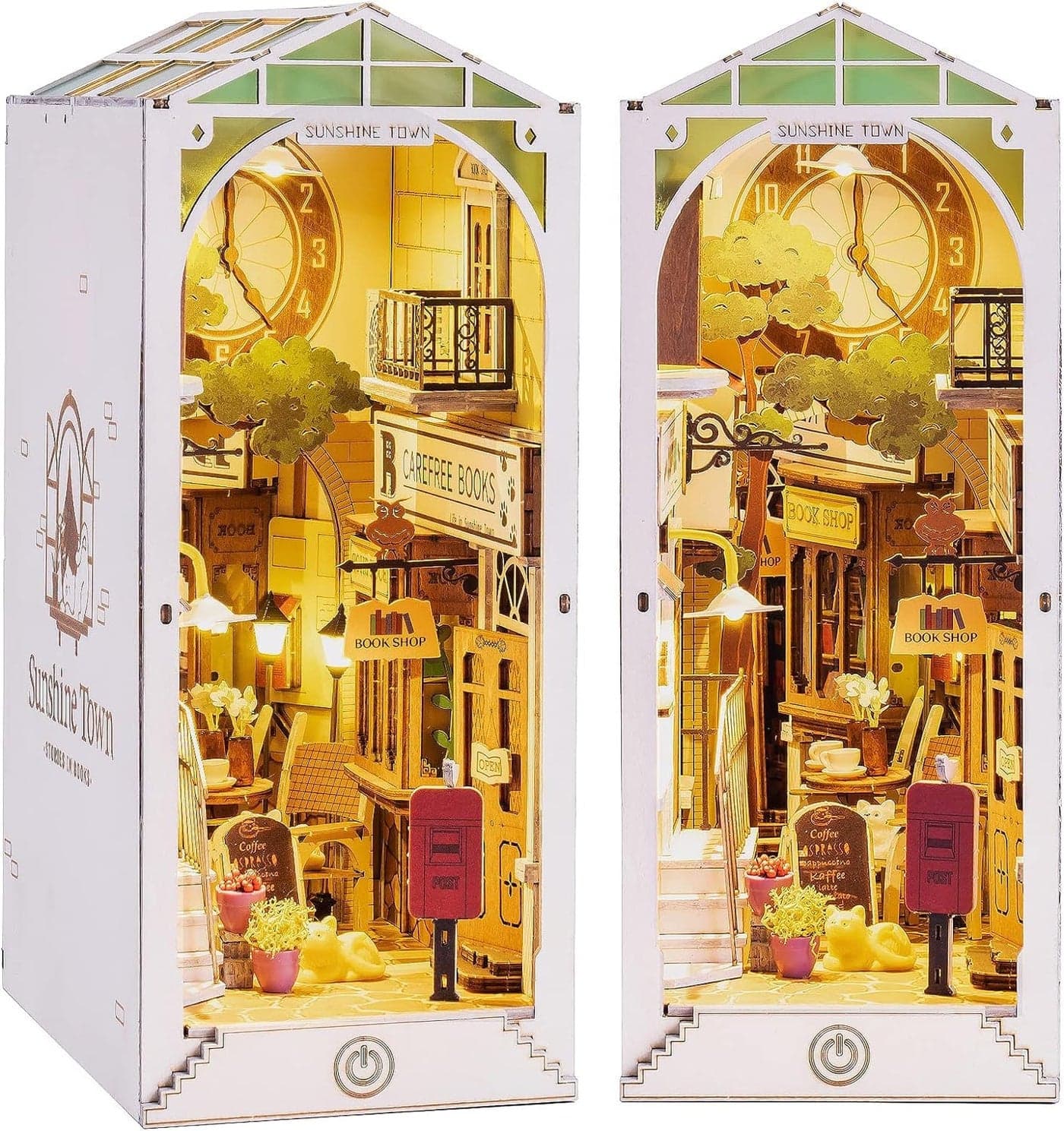 Rolife Book Nook Kits Booknook for Adults 3D Wooden Puzzle Model Kits for Bookshelf Bookends Decor with Furniture and Accessories Sunshine Town