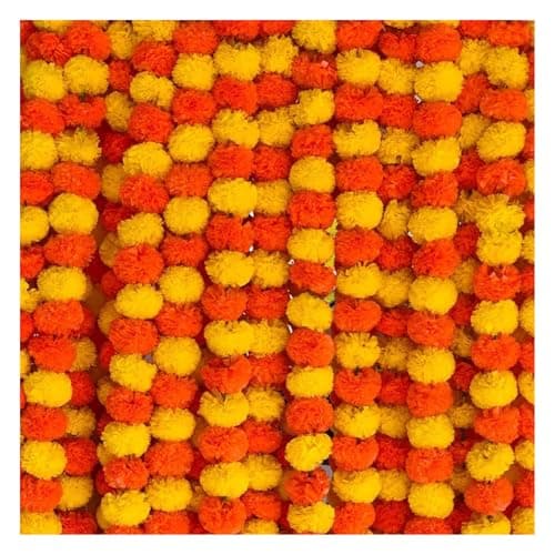 Aavana Greens Artificial Marigold Flower Garlands, (Pack of 15) 50 Inches Marigold Strings for Diwali, Pooja, Wedding, Festival, Housewarming, Mandir, Wall, Door, Home Decor - Yellow & Dark Orange