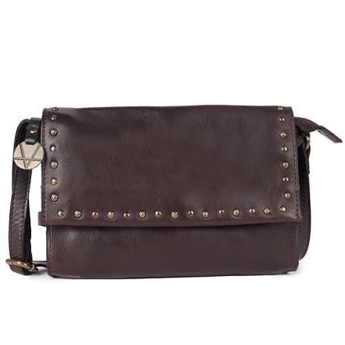 9 inch Genuine Italian Leather Boho Studded Crossbody Shoulder Bag - Stylish, Durable, & Perfect for Everyday Use for women (Brown)