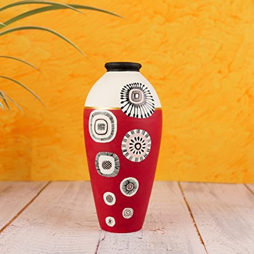 ARTYSTA BEAUTIFYING LIVES Earthenware Artysta 'Modern Vibes' 9 Inch Red Hand-Painted Terracotta Flower Vases, Terracotta Decorative For Home Earthen Flower Vase Pots For Home