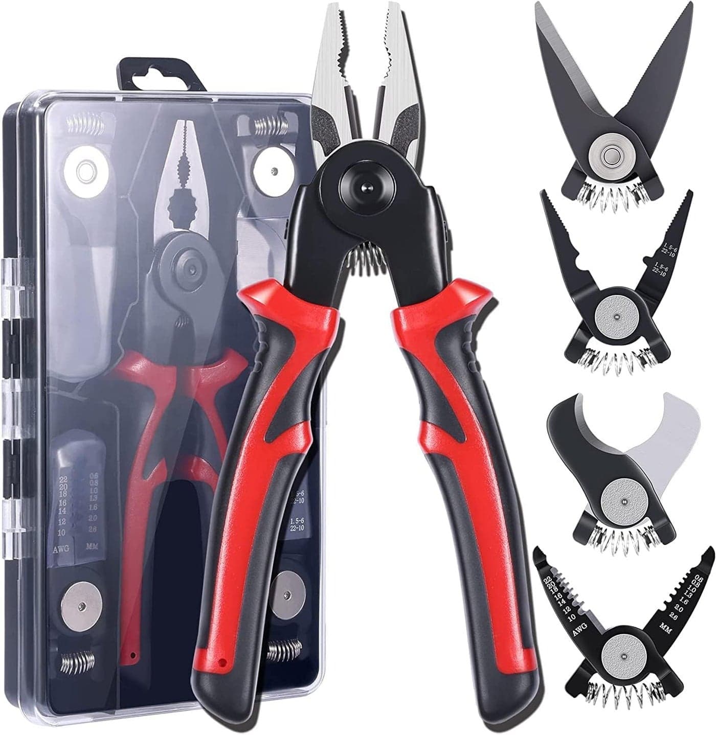 RAVIRANDAL 5 in 1 Wire Stripper Pliers Tools Set Combination Interchangeable Pliers Kit Wire Stripper Wire Crimper Linesman Pliers Cable Cutter Electricians Scissor with Storage Case